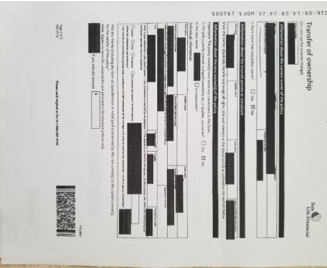 Sun Life Transfer of Ownership · Sept 12 2016 · the redacted forgery